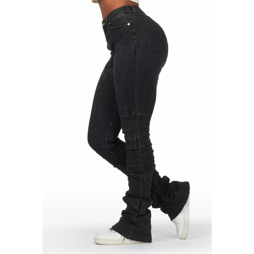 Rockstar Original Jeans XL Wynter Black Super Stacked Flare Cargo Pockets NWT - Picture 2 of 13
